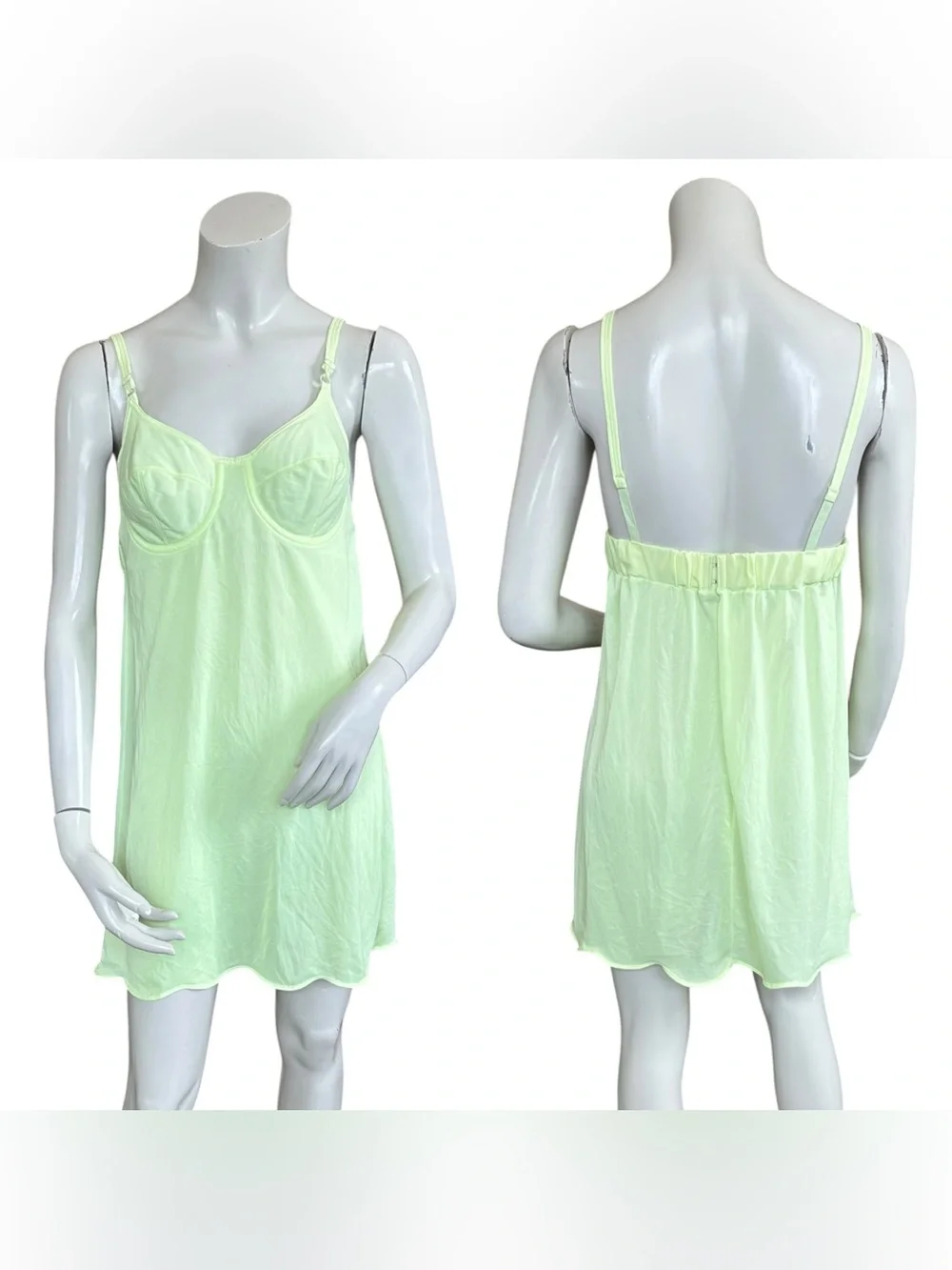 Vintage 80s Formfit Rogers Pale Lime Green Babydoll Underwire Lingerie Dress 36A - Picture 1 of 13